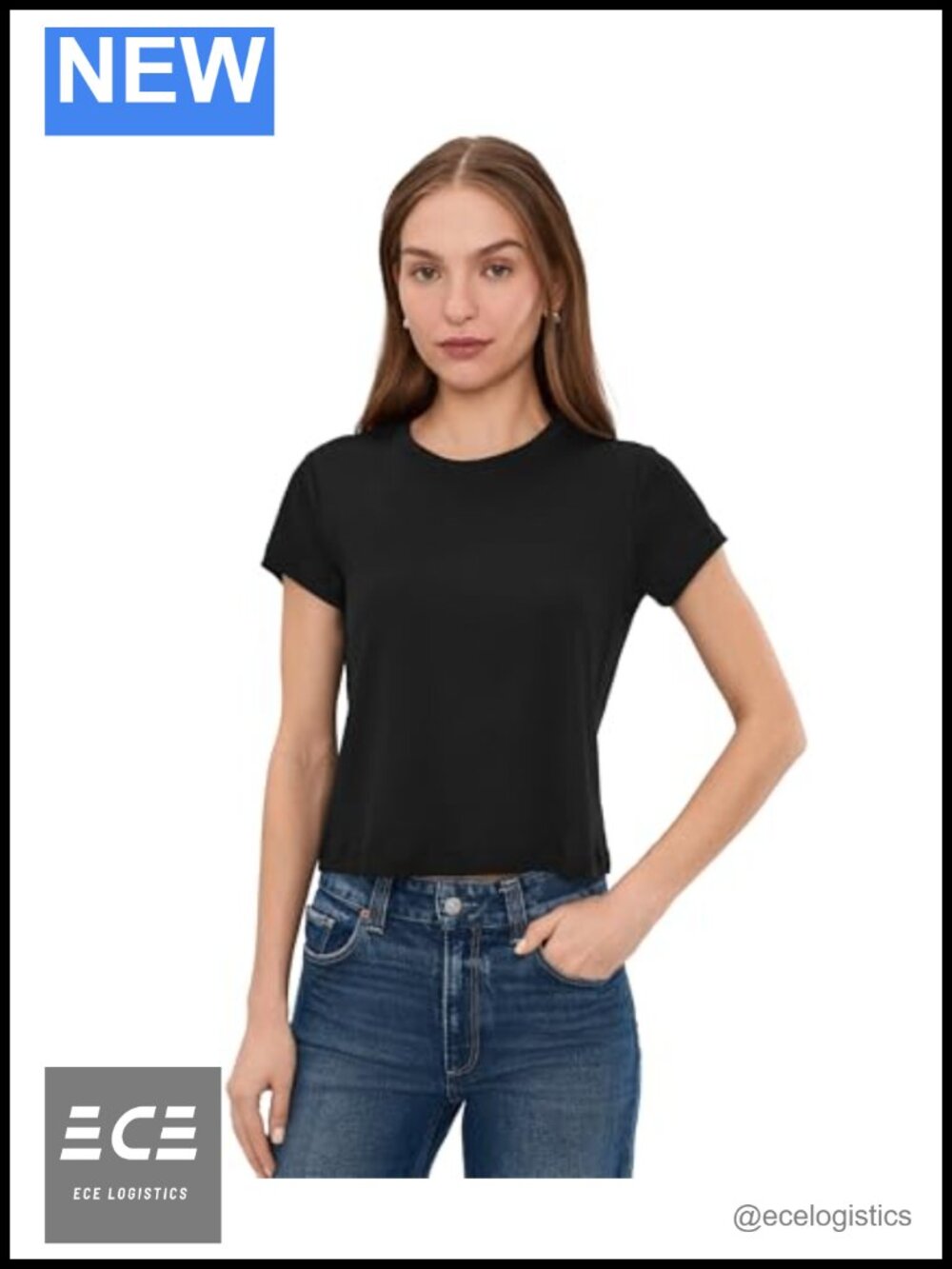 Ribbed Crew Neck Crop T-Shirt Short Sleeve Slim Fit Tee